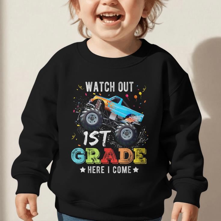 Back To School First Grade Here I Come For Boy Kids Truck Graphic Toddler Sweatshirt