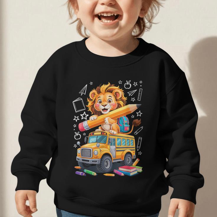 Back To School Lion School Bus 100 Days Of School Graphic Toddler Sweatshirt