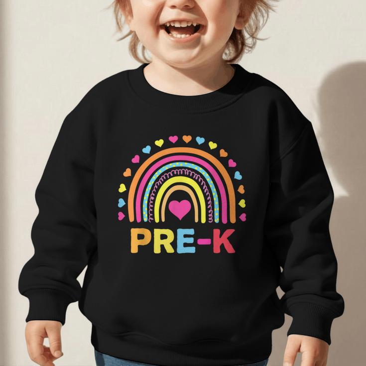 Back To School Shirt Rainbow Happy First Day Of Pre-K Graphic Toddler Sweatshirt