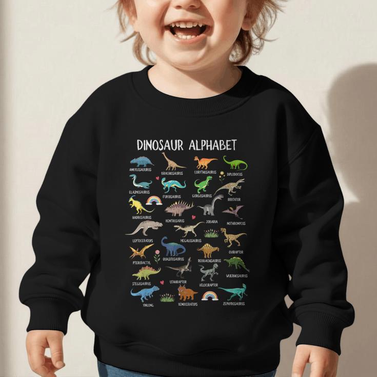 Back To School Types Of Dinosaurs Alphabet Identification Graphic Toddler Sweatshirt Back To School Types Of Dinosaurs Alphabet Identification Graphic Toddler Sweatshirt