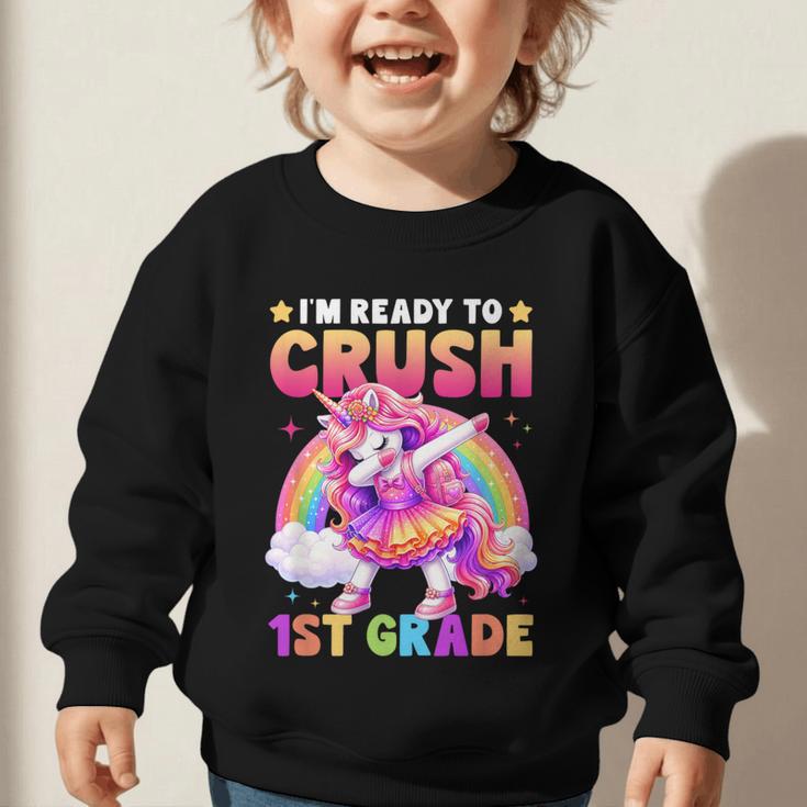 Back To School Unicorn Girls I'm Ready To Crush 1st Grade Graphic Toddler Sweatshirt