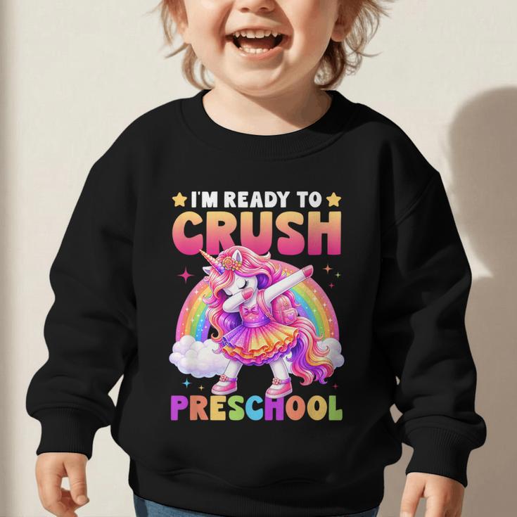 Back To School Unicorn Girls I'm Ready To Crush Preschool Graphic Toddler Sweatshirt