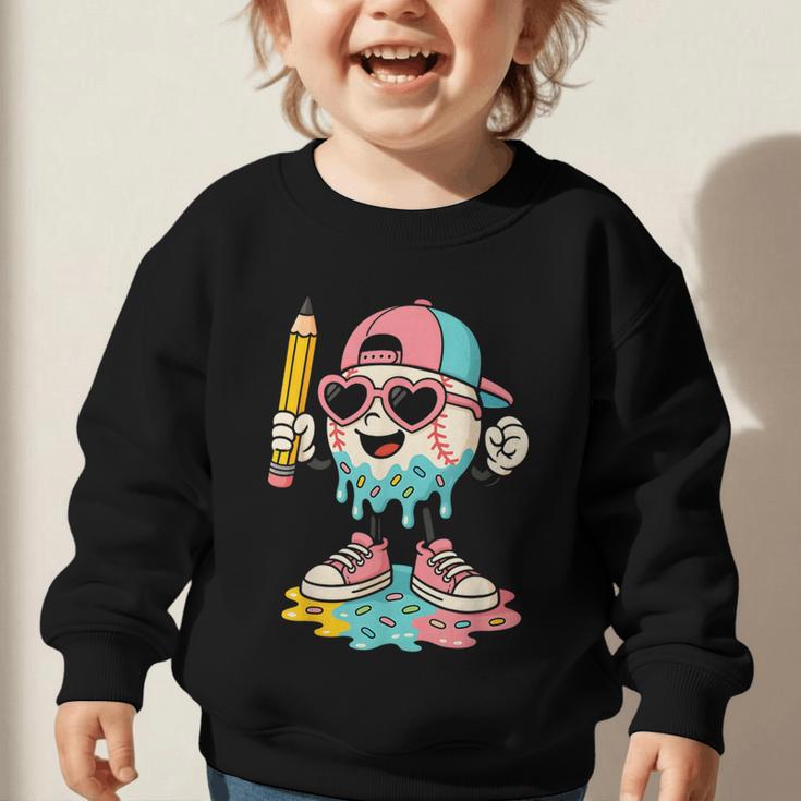 Baseball Drip Ice Cream First Day Back To School Cute Girls Graphic Toddler Sweatshirt Baseball Drip Ice Cream First Day Back To School Cute Girls Graphic Toddler Sweatshirt