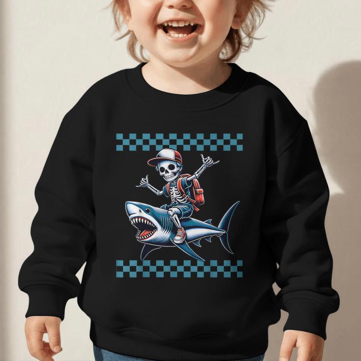 Boys Skeleton Riding a Shark Back To School Graphic Toddler Sweatshirt
