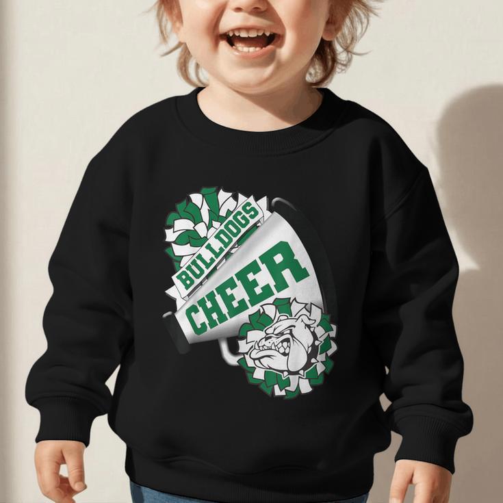 Bulldogs Cheerleading Back To School Cheer Team Spirit Green Graphic Toddler Sweatshirt Bulldogs Cheerleading Back To School Cheer Team Spirit Green Graphic Toddler Sweatshirt