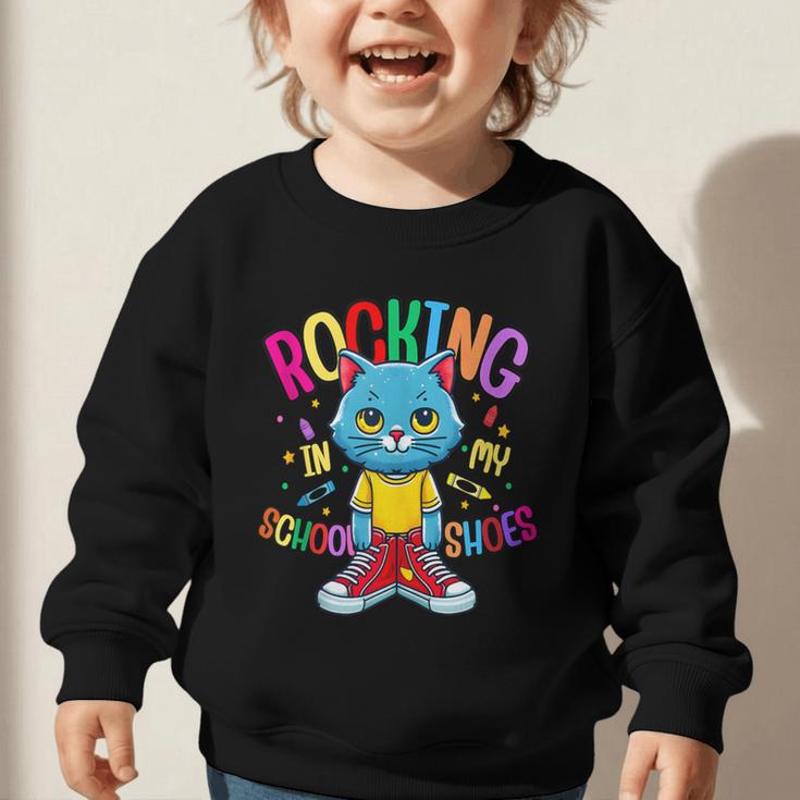 Cat Rocking I n My School Shoes Back To School Student Graphic Toddler Sweatshirt