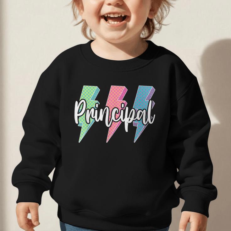 Checkered Principal Lightning Bolt Back To School Graphic Toddler Sweatshirt Checkered Principal Lightning Bolt Back To School Graphic Toddler Sweatshirt