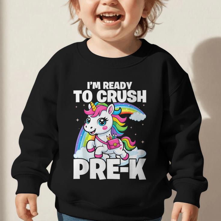 Crush Pre-K Girls Back To School Unicorn First Day Preschool Graphic Toddler Sweatshirt Crush Pre-K Girls Back To School Unicorn First Day Preschool Graphic Toddler Sweatshirt