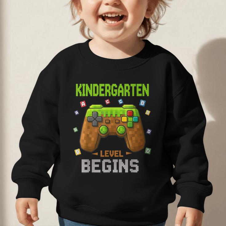 First Day Of Kindergarten Level Begins Back To School Graphic Toddler Sweatshirt First Day Of Kindergarten Level Begins Back To School Graphic Toddler Sweatshirt