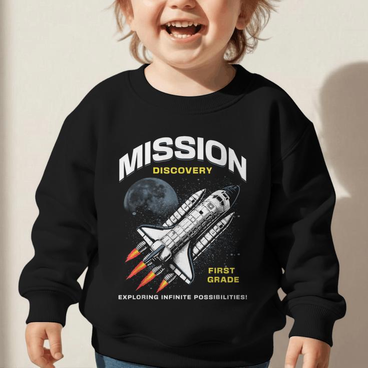 First Grade Back To School Space Rocket Astronaut Graphic Toddler Sweatshirt First Grade Back To School Space Rocket Astronaut Graphic Toddler Sweatshirt