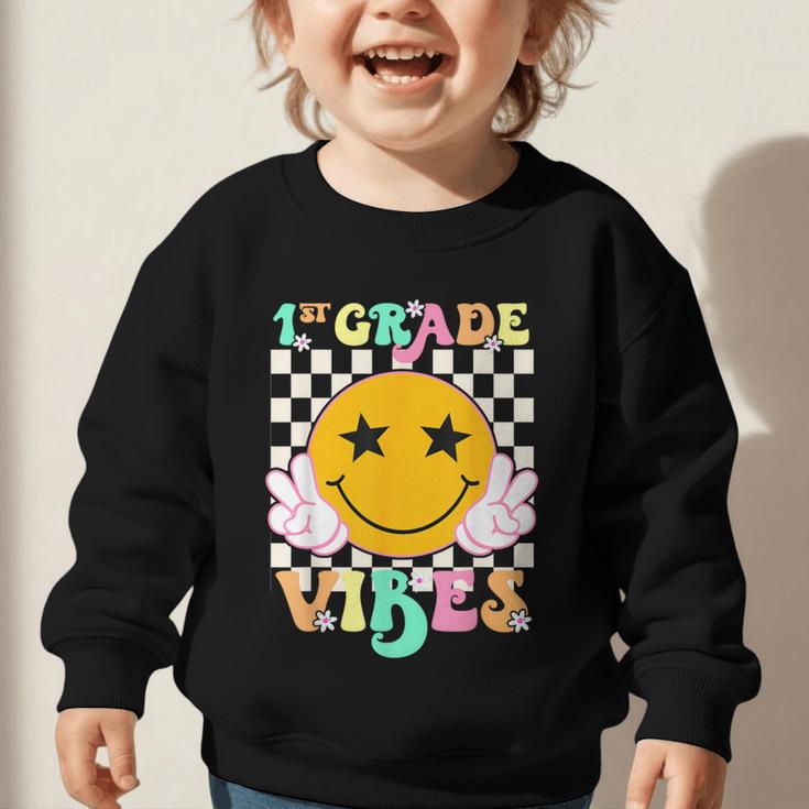 Girls 1st Grade Vibes Smile Face Back To School 1st Grade Graphic Toddler Sweatshirt Girls 1st Grade Vibes Smile Face Back To School 1st Grade Graphic Toddler Sweatshirt