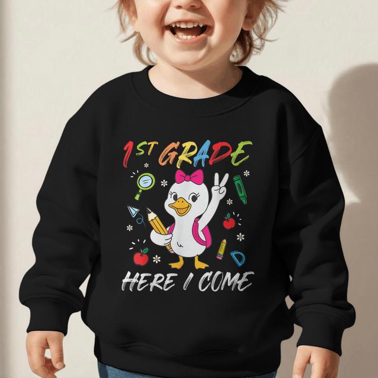 Girls Goose 1st Grade Here I Come Back To School Kids Graphic Toddler Sweatshirt Girls Goose 1st Grade Here I Come Back To School Kids Graphic Toddler Sweatshirt