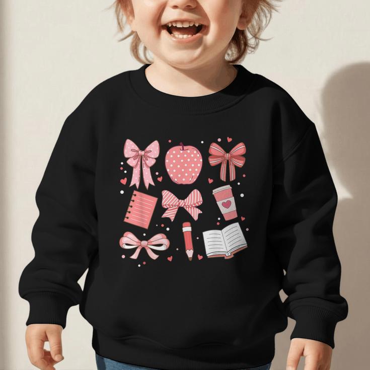 Happy Back To School 1st Day Toddler Girl Boho Coquette Bows Graphic Toddler Sweatshirt Happy Back To School 1st Day Toddler Girl Boho Coquette Bows Graphic Toddler Sweatshirt