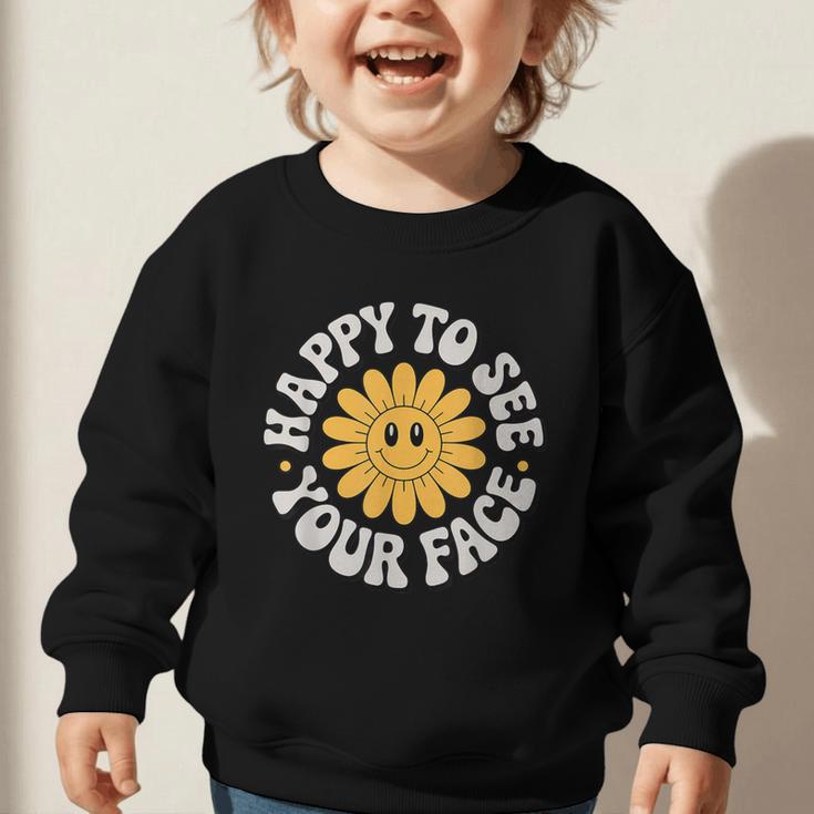 Happy Face Daisy Flower Retro Back To School Cute Graphic Graphic Toddler Sweatshirt