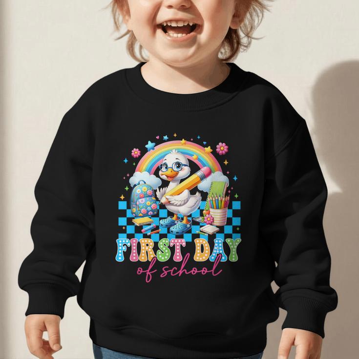 Happy First Day Of School Goose Cute Duck Back To School Graphic Toddler Sweatshirt