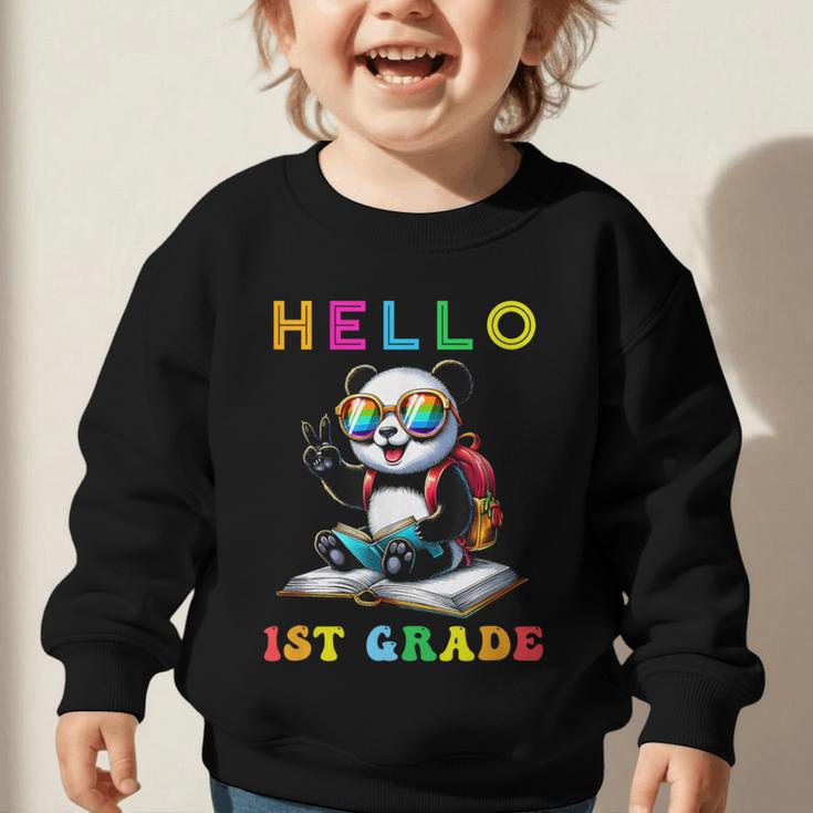 Hello First Grade Panda Lover Back To School Kids Boys Girls Graphic Toddler Sweatshirt