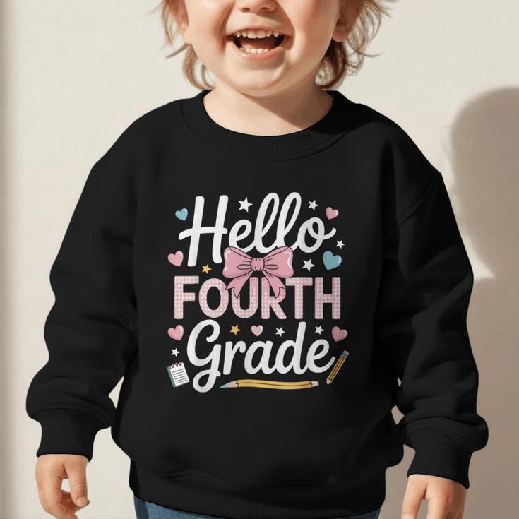Hello Fourth Grade Back To School Girl Hearts Pink Bow Kids Graphic Toddler Sweatshirt Hello Fourth Grade Back To School Girl Hearts Pink Bow Kids Graphic Toddler Sweatshirt