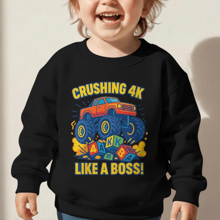 Kids 4k Boys Back To School Shirt Monster Truck Crushing 4k Graphic Toddler Sweatshirt