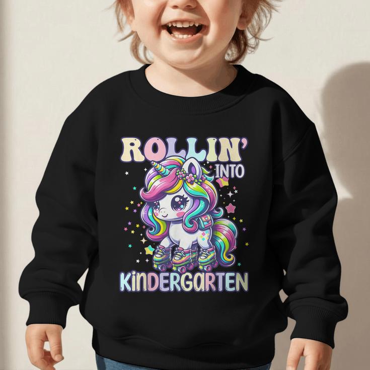 Kindergarten Back To School First Day Girls Rollin Unicorn Graphic Toddler Sweatshirt Kindergarten Back To School First Day Girls Rollin Unicorn Graphic Toddler Sweatshirt