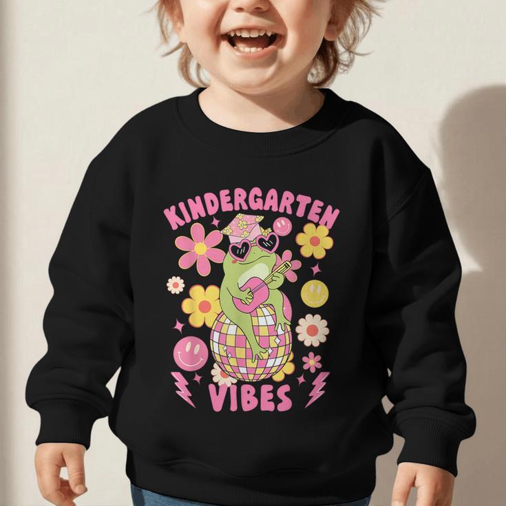 Kindergarten Vibes Groovy Kindergarten Back To School Frog Graphic Toddler Sweatshirt Kindergarten Vibes Groovy Kindergarten Back To School Frog Graphic Toddler Sweatshirt
