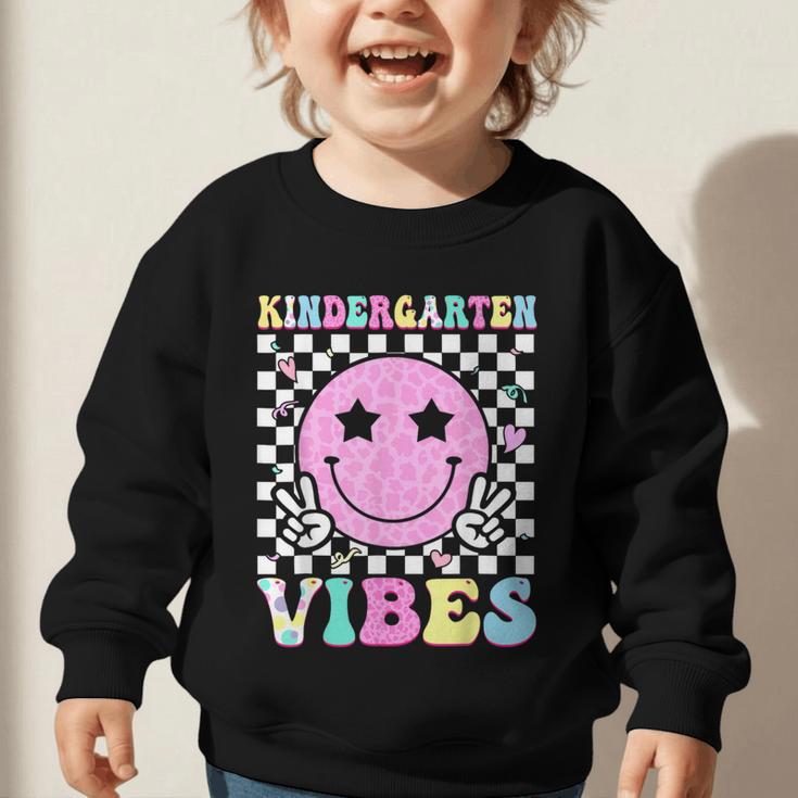 Kindergarten Vibes Groovy Back To School Kinder Girls Kids Graphic Toddler Sweatshirt Kindergarten Vibes Groovy Back To School Kinder Girls Kids Graphic Toddler Sweatshirt