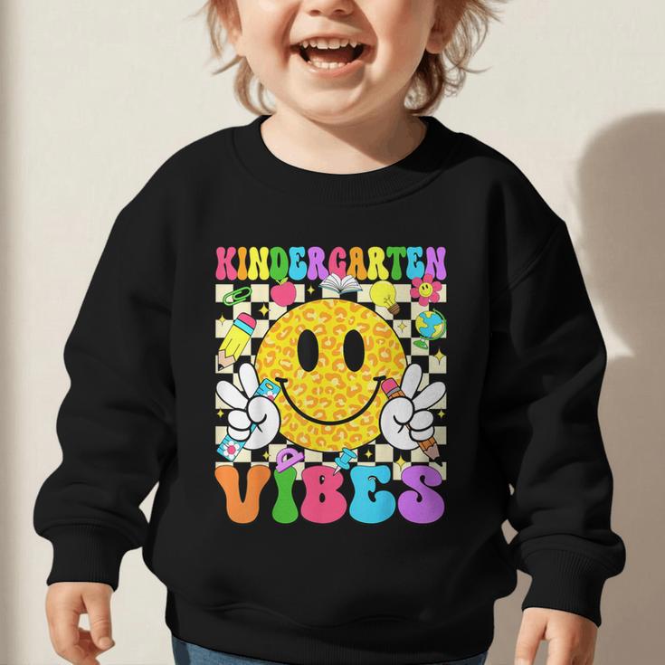 Kindergarten Vibes Smile Face Back To School Kinder Girl Kid Graphic Toddler Sweatshirt Kindergarten Vibes Smile Face Back To School Kinder Girl Kid Graphic Toddler Sweatshirt