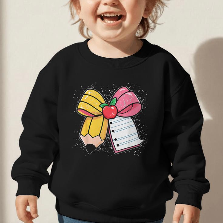Pencil Coquette Bow Happy First Day Of School Back To School Graphic Toddler Sweatshirt Pencil Coquette Bow Happy First Day Of School Back To School Graphic Toddler Sweatshirt