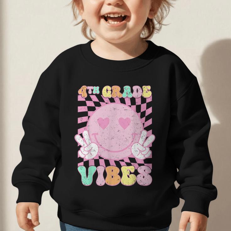 Pink 4th Grade Vibes Smile Face Back To School Fourth Grade Graphic Toddler Sweatshirt