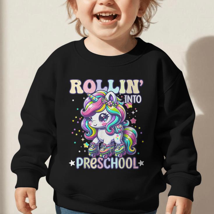 Preschool Back To School First Day Girls PreK Rollin Unicorn Graphic Toddler Sweatshirt Preschool Back To School First Day Girls PreK Rollin Unicorn Graphic Toddler Sweatshirt