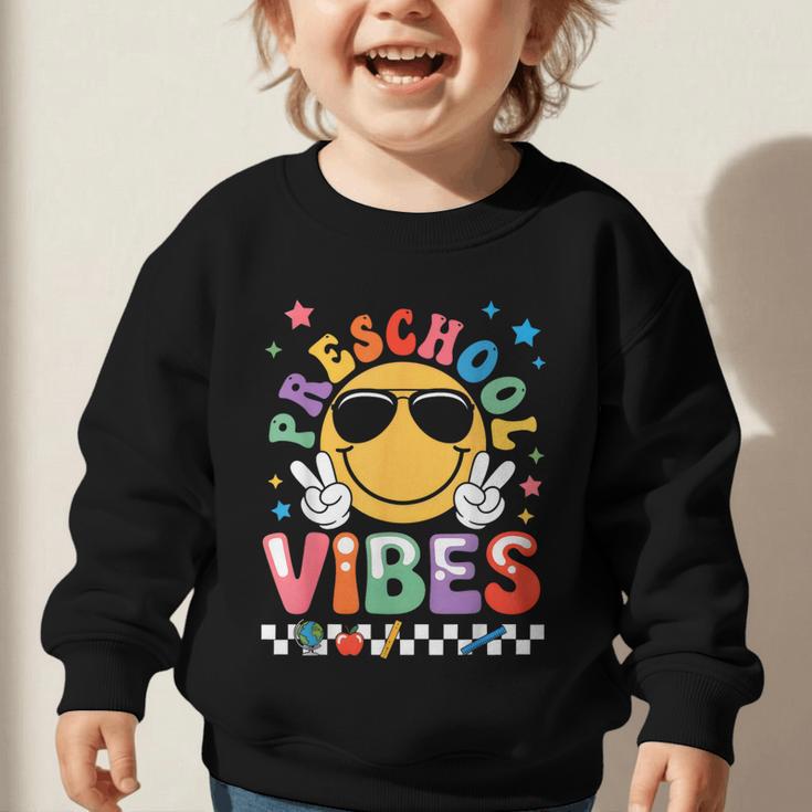 Preschool Vibes Groovy Back To School Girls Kids Graphic Toddler Sweatshirt Preschool Vibes Groovy Back To School Girls Kids Graphic Toddler Sweatshirt