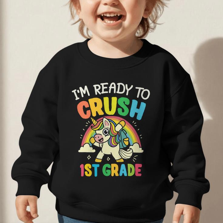 Ready For 1st Grade Unicorn First Day Back To School Student Graphic Toddler Sweatshirt Ready For 1st Grade Unicorn First Day Back To School Student Graphic Toddler Sweatshirt