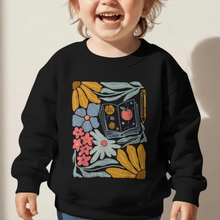 Retro Boho Flower Floral Back To School First Day Of School Graphic Toddler Sweatshirt Retro Boho Flower Floral Back To School First Day Of School Graphic Toddler Sweatshirt