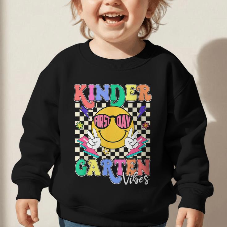 Retro Groovy Kinder Garten Vibes Smile Team Back To School Graphic Toddler Sweatshirt Retro Groovy Kinder Garten Vibes Smile Team Back To School Graphic Toddler Sweatshirt