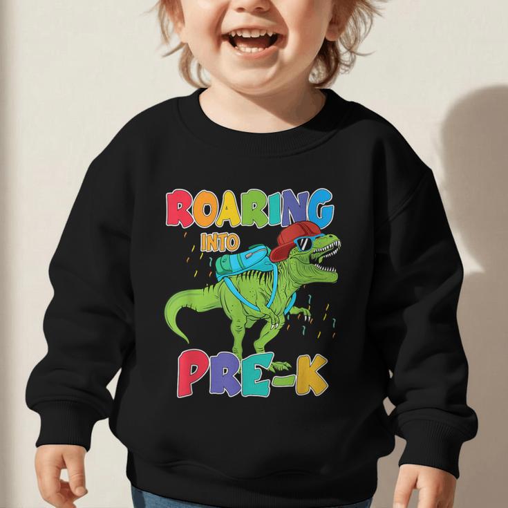 Roaring Into Pre-K Preschool Dinosaur Back To School Graphic Toddler Sweatshirt