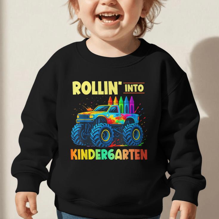 Rollin' Into Kindergarten Monster Car Back To School Boys Graphic Toddler Sweatshirt Rollin' Into Kindergarten Monster Car Back To School Boys Graphic Toddler Sweatshirt