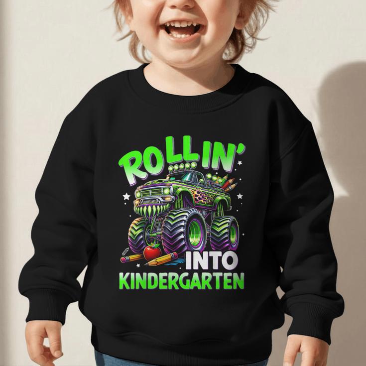 Rollin' Into Kindergarten Monster Truck Back To School Boys Graphic Toddler Sweatshirt Rollin' Into Kindergarten Monster Truck Back To School Boys Graphic Toddler Sweatshirt
