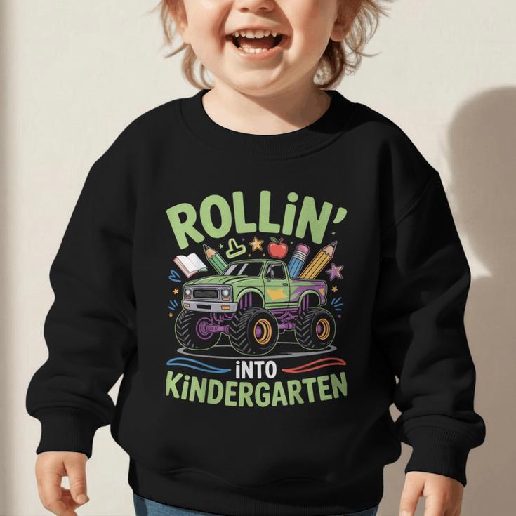 Rollin Into Kindergarten Monster Truck Back To School Graphic Toddler Sweatshirt