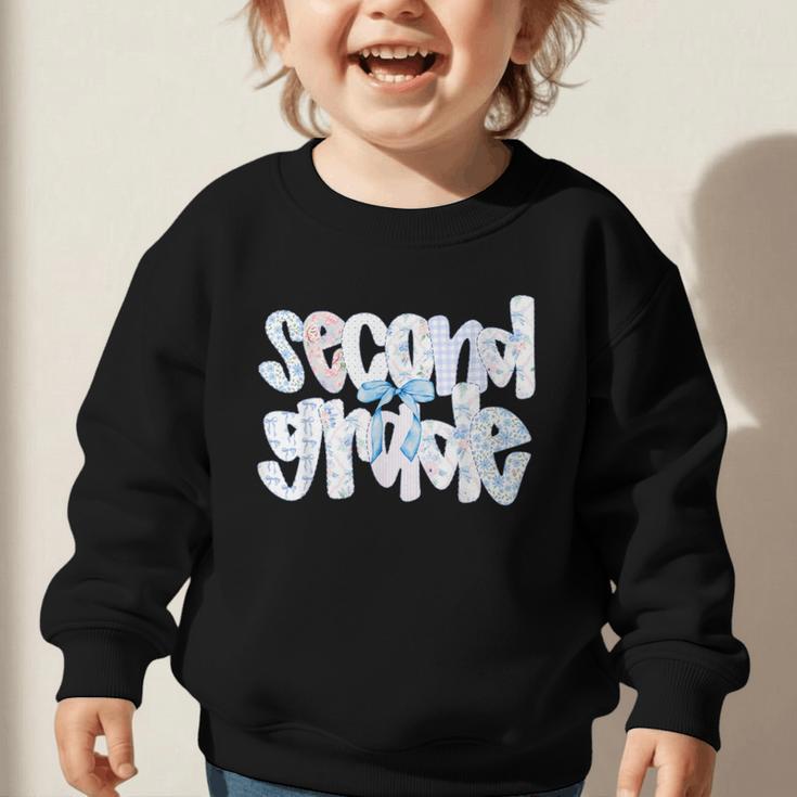 Second Grade Student Back To School Pastel Floral Bow Graphic Toddler Sweatshirt
