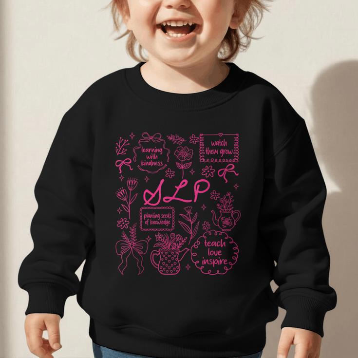 SLP Love Inspire Teach Pink Bow Back To School Graphic Toddler Sweatshirt SLP Love Inspire Teach Pink Bow Back To School Graphic Toddler Sweatshirt