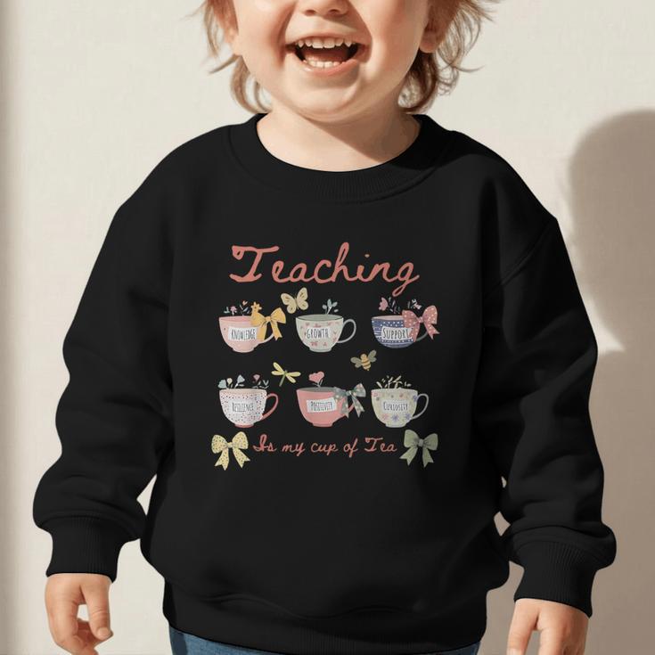 Teaching Is My Cup Of Tea Coquette Bow Floral Back To School Graphic Toddler Sweatshirt
