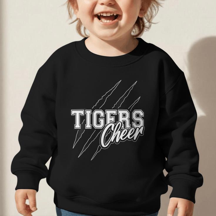 Tigers Cheer Back To School Cheerleading Team Spirit Graphic Toddler Sweatshirt Tigers Cheer Back To School Cheerleading Team Spirit Graphic Toddler Sweatshirt
