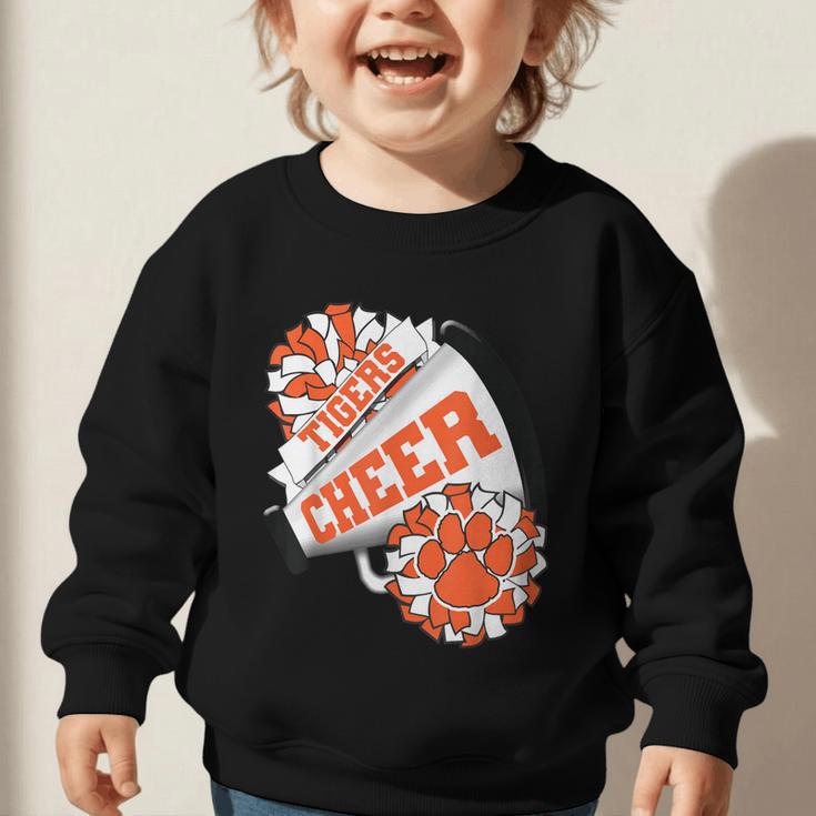 Tigers Cheerleading Back To School Cheer Team Spirit Orange Graphic Toddler Sweatshirt Tigers Cheerleading Back To School Cheer Team Spirit Orange Graphic Toddler Sweatshirt