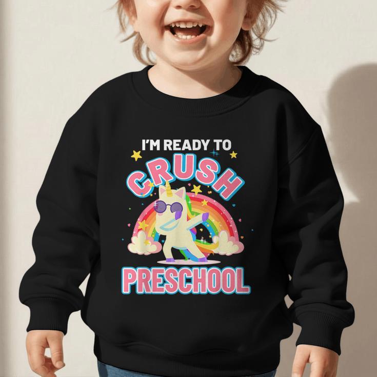 Welcome Back To School Unicorn Crushing Preschool Graphic Toddler Sweatshirt