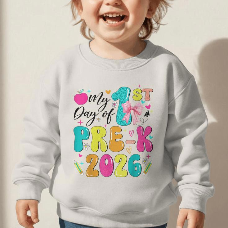 My 1st Day Of Pre-K 2026 Back To School Bow PreK Kids Girls Graphic Toddler Sweatshirt My 1st Day Of Pre-K 2026 Back To School Bow PreK Kids Girls Graphic Toddler Sweatshirt
