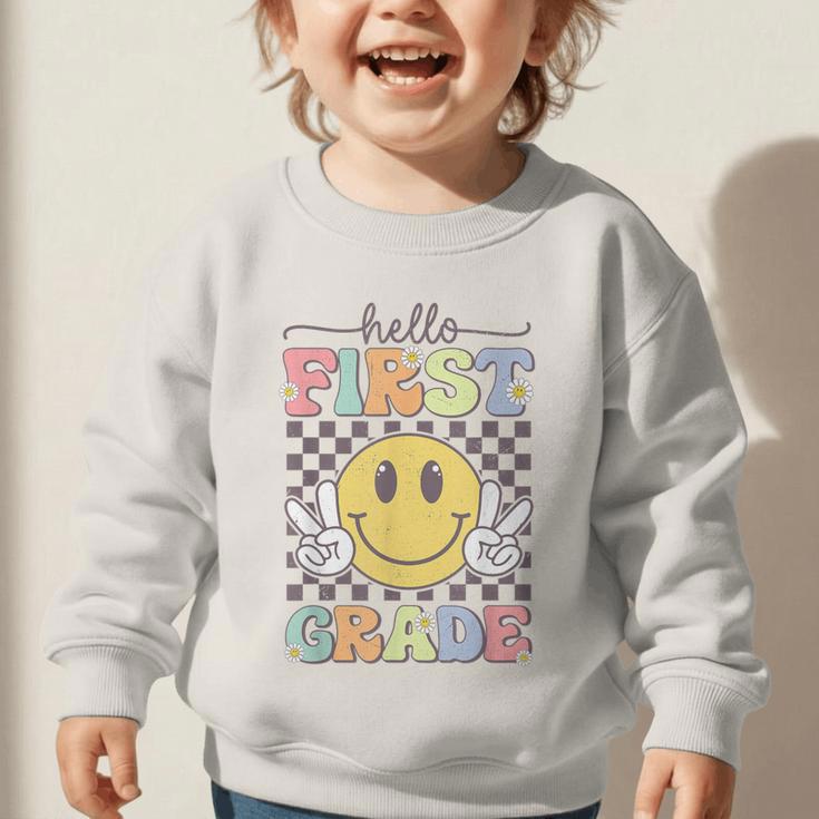 1st Grade Team Back To School Hello First Grade Smile Face Graphic Toddler Sweatshirt 1st Grade Team Back To School Hello First Grade Smile Face Graphic Toddler Sweatshirt