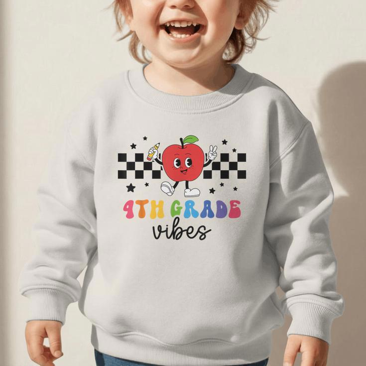 4th Grade Vibes Retro Groovy Apple Back To School Graphic Toddler Sweatshirt