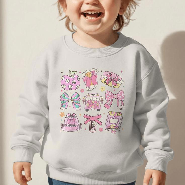Back To School Coquette Bow Pencil School Students Girls Graphic Toddler Sweatshirt Back To School Coquette Bow Pencil School Students Girls Graphic Toddler Sweatshirt