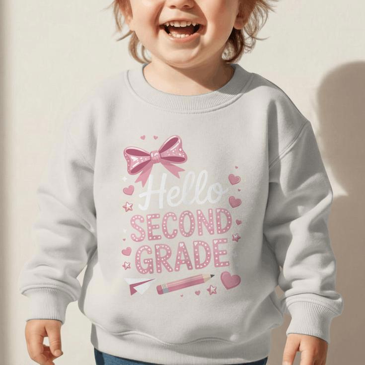 Back To School Cute Pink Coquette Girls Hello Second Grade Graphic Toddler Sweatshirt