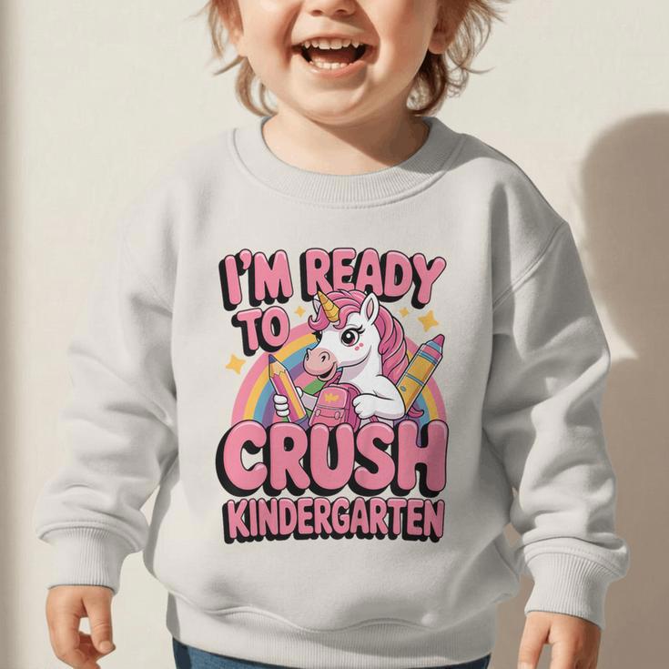 Back To School I'm Ready To Crush Kindergarten Unicorn Graphic Toddler Sweatshirt