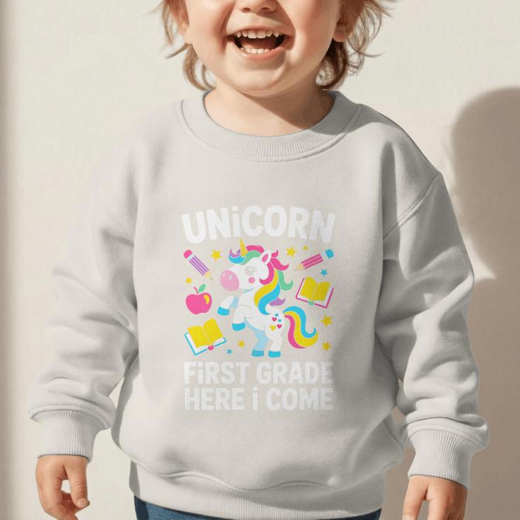 Back To School Unicorn First Grade Here I Come Premium Tri-Blend Graphic Toddler Sweatshirt